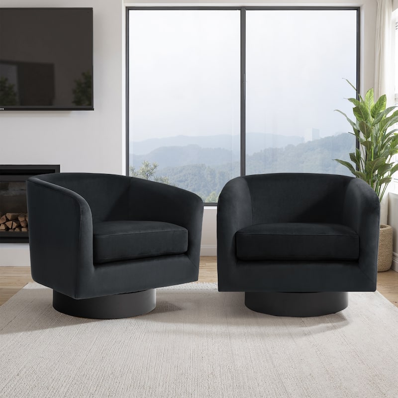 UIXE Set of 2 Swivel Barrel Accent Chair Velvet Armchair For Living Room
