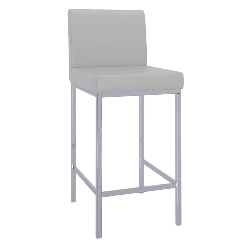 Contemporary Faux Leather and Metal 26" Counter Stool, Set of 4 - White and Chrome - Grey