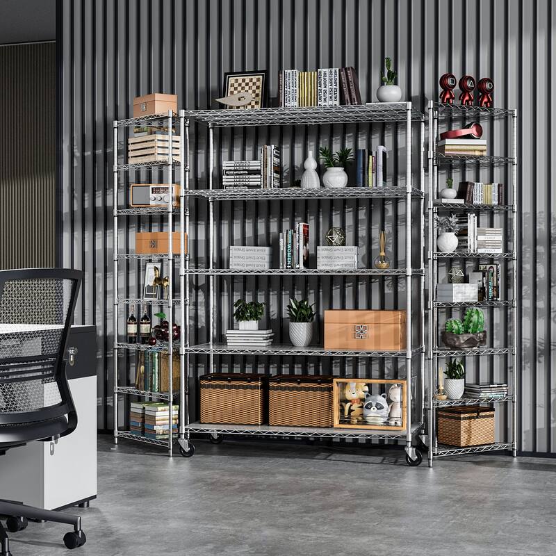 5 Tier 6000lbs Heavy Duty Adjustable Storage Rack Metal Shelf Wire Shelving Unit with Wheels & Shelf Liners,82" H x 48" L x 24"D