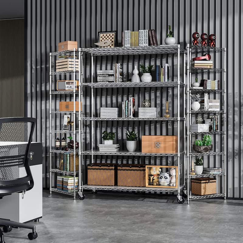 Heavy Duty Adjustable Metal Storage Rack with Wheels & Shelf Liners, 5-Tier, High Load Capacity