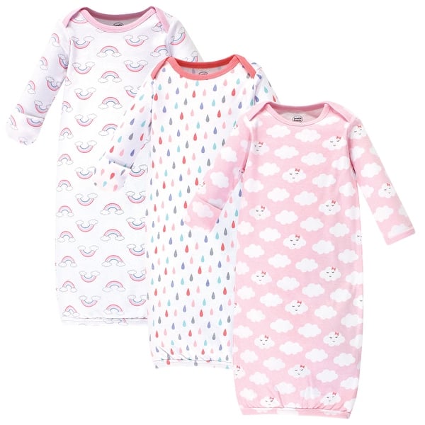 slide 1 of 1, Luvable Friends Baby Girl Cotton Long-Sleeve Gowns 3pk, Girl Clouds 0-6 Months - Girl Clouds