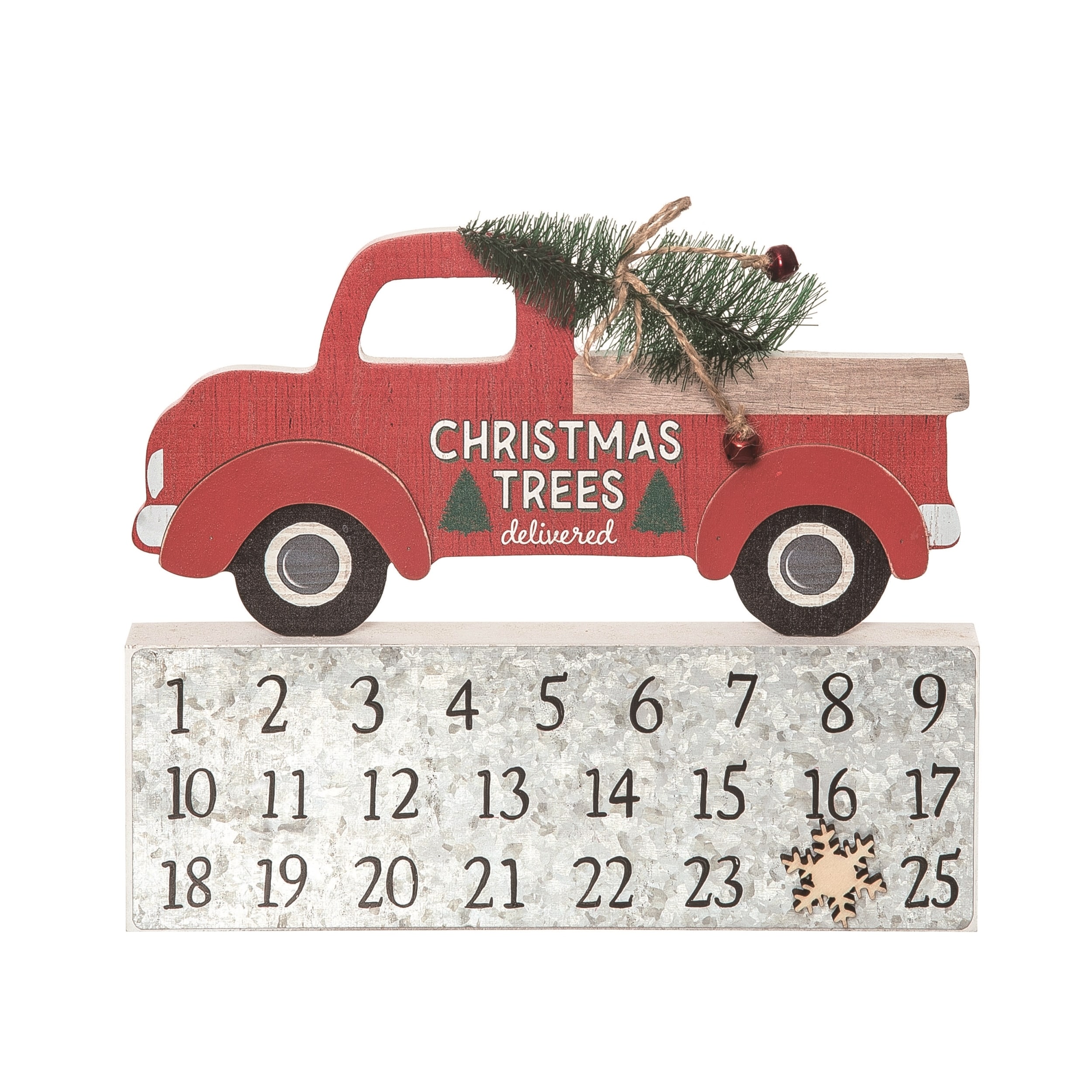 Transpac Wood 9.06 in. Multicolor Christmas Truck with Calendar Decor Set of 2 - Silver/Red