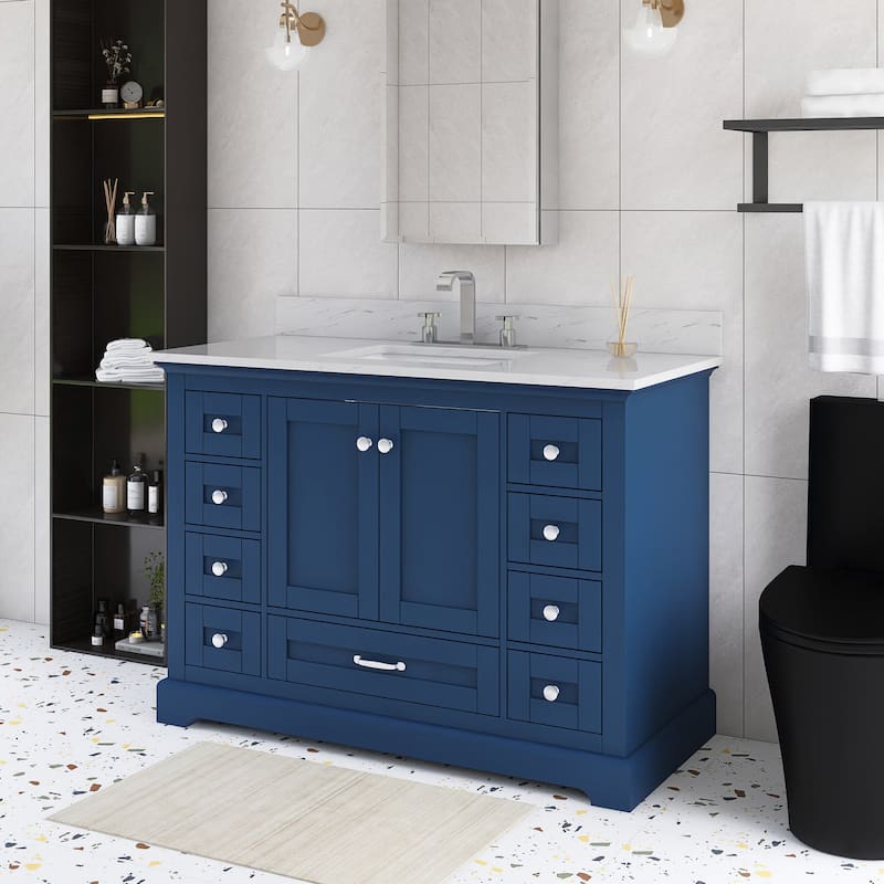48 inch Plywood Single Sink Freestanding Bath Vanity with White Marble Top - 48" x 22"