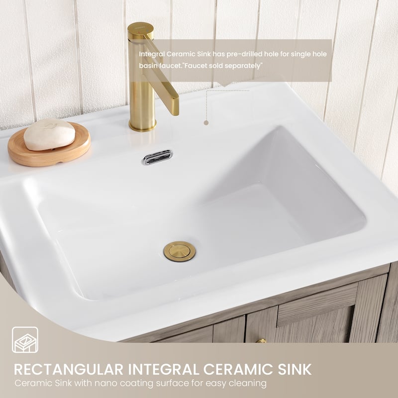 Gela Single Sink Bath Vanity with Drop-In Ceramic Basin without Mirror