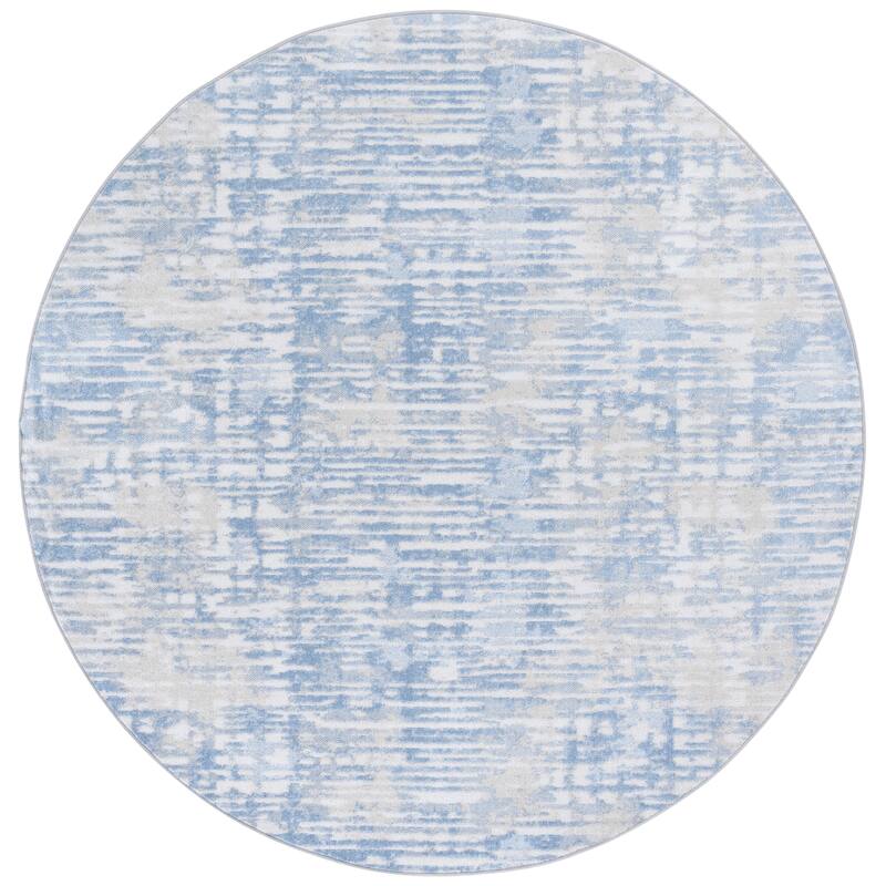SAFAVIEH Bayside Machine Washable Neshka Modern Abstract Rug - 6'7" Round - Ivory/Blue