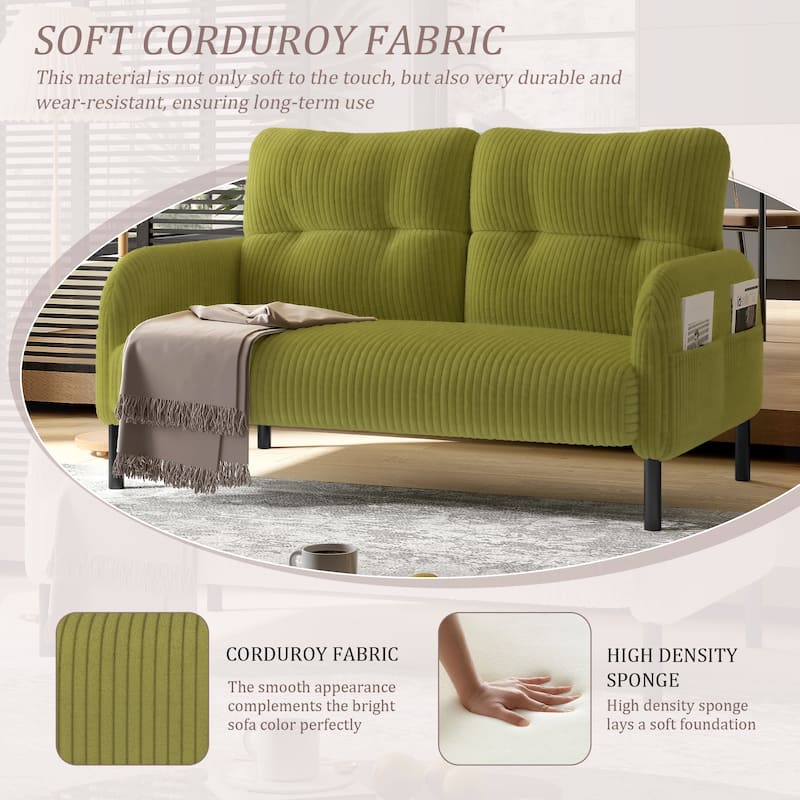 HOMEFUN Corduroy Upholstered Tufted Comfortable Wood Frame Loveseats Sofa with Double Side Pocket