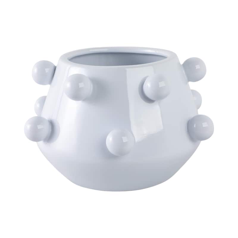 Modern Ceramic Stoneware Planter Tapered Bubble Sculpted Orb Accents