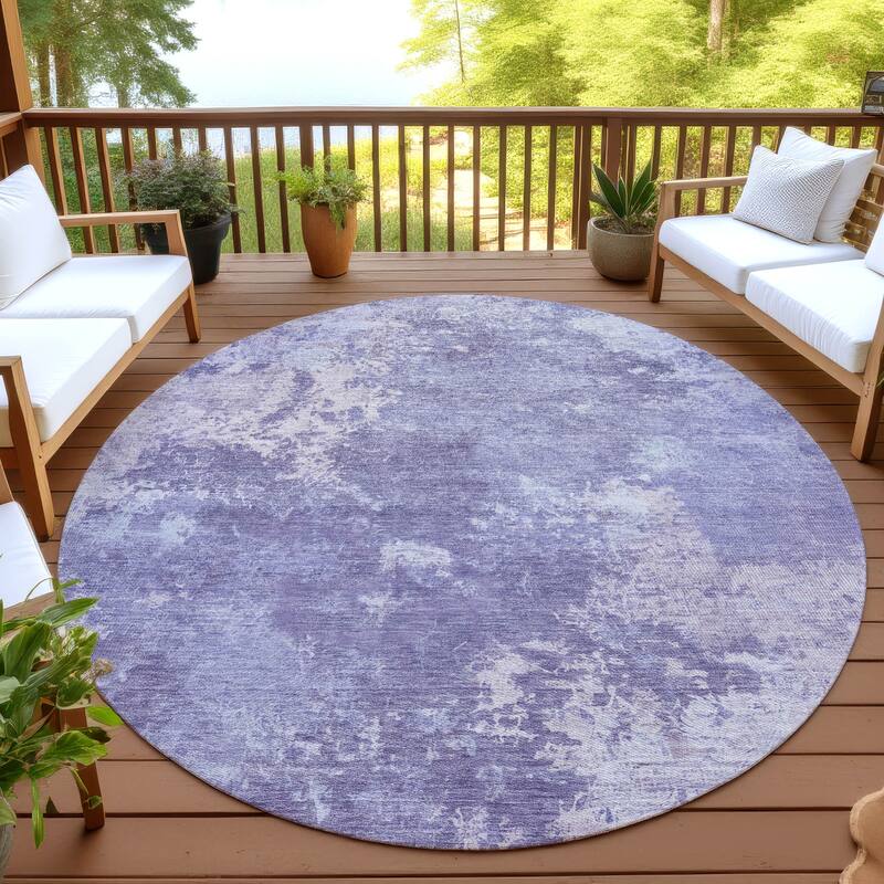 Machine Washable Indoor/ Outdoor Chic Modern Chantille Rug - Plum - 8' x 8'