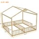preview thumbnail 3 of 15, Double Twin House-Style Floor Bed with Fence,Guardrails