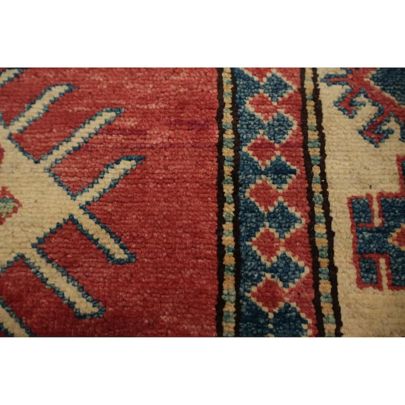 Hand Knotted Oriental 100% Wool Carpet Traditional Geometric Red Kazak Area Rug - 4' 11'' X 3' 8''