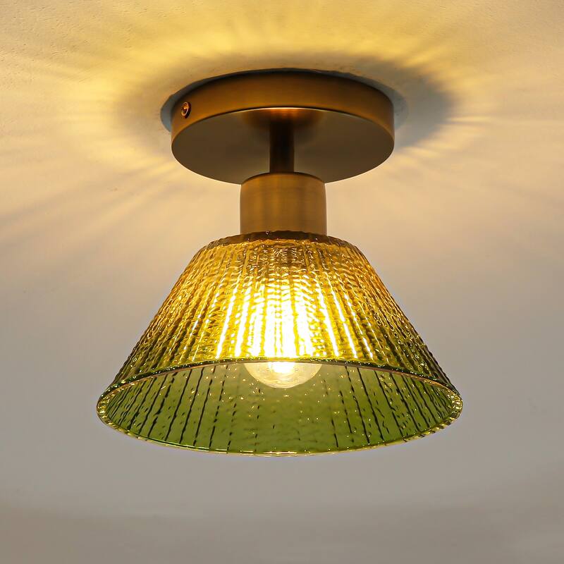 7.5" Wide Modern Green Glass Gold Semi Flush Mount Ceiling Light - D 7.5" x H 6.3"