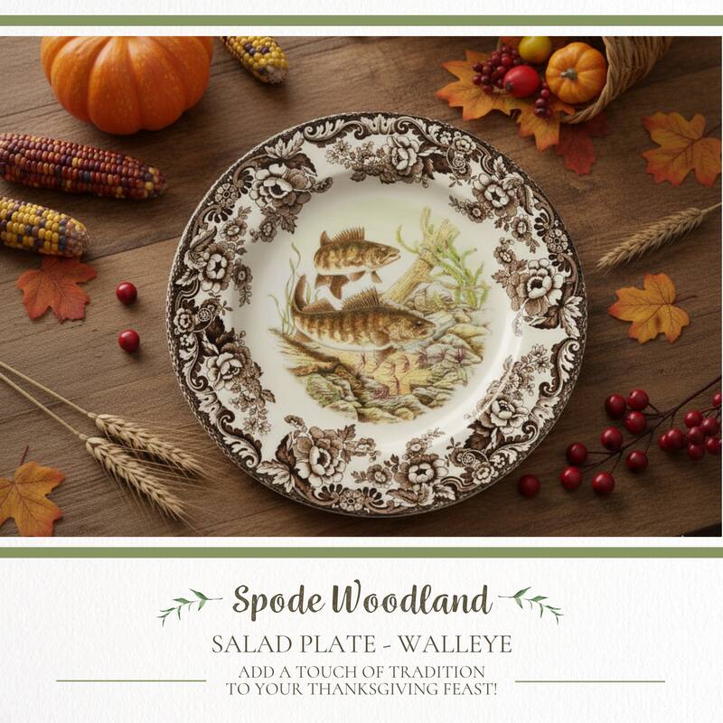 Spode Woodland Fish Motif Salad Plate