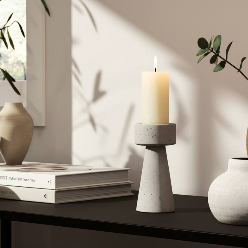 Pottery Taper Holder Cylindrical Top and Conical Base Design for Home - 3.75" x 3.75" x 8"