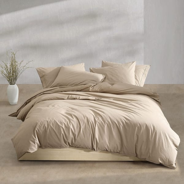 Calvin Klein Washed Percale Cotton Solid Comforter Set - Camel Brown - King