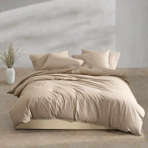 Calvin Klein Washed Percale Solid Cotton Duvet Cover Set