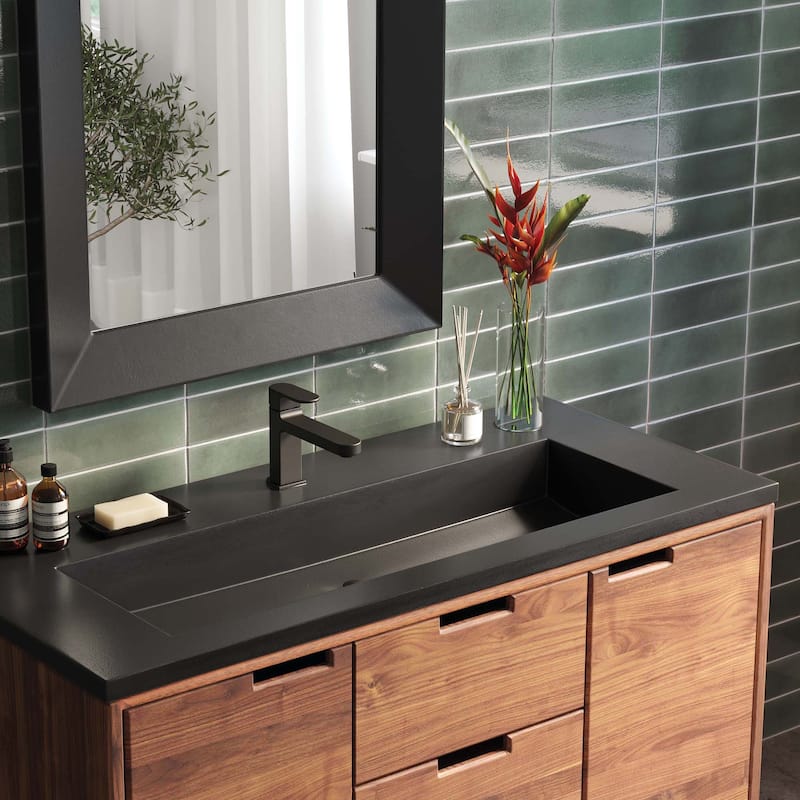 Capistrano 48.5-inch Concrete Vanity Top with Integral Trough Sink - Single Faucet Hole - Charcoal