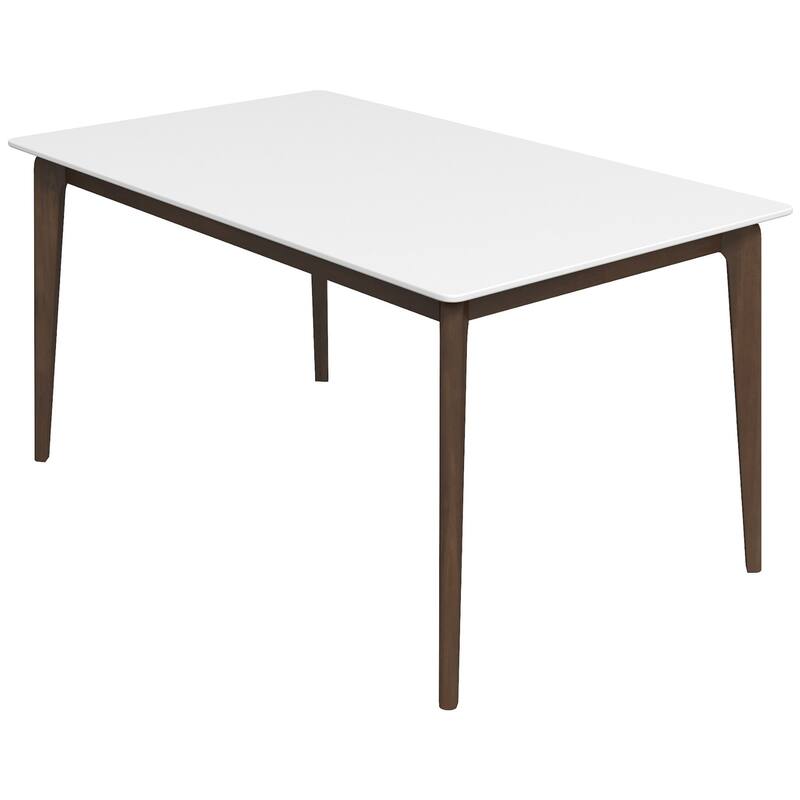 Lindsey Mid-Century Modern Solid Wood Dining Table with White Top and Walnut Legs, 59 inches for Bedroom Hallway, Entryw