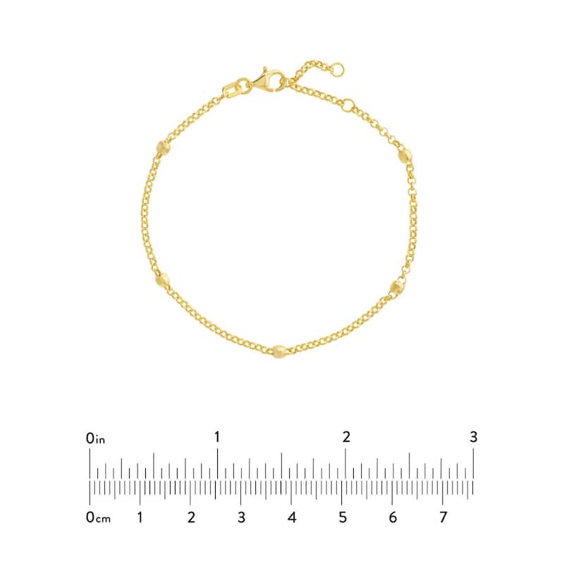 Curata 14k Yellow Gold 7.25" 3mm Sparkle Cut Bead Station Adjustable Bracelet