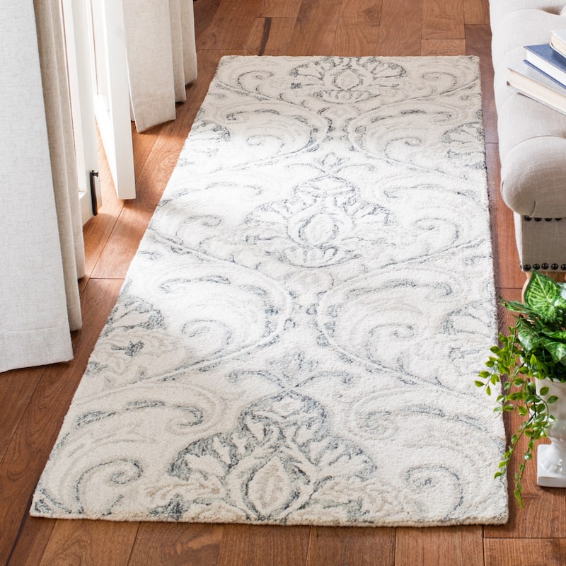 SAFAVIEH Handmade Micro-Loop Maribelle Modern Wool Rug - 2'3" x 13' Runner - Ivory/Grey