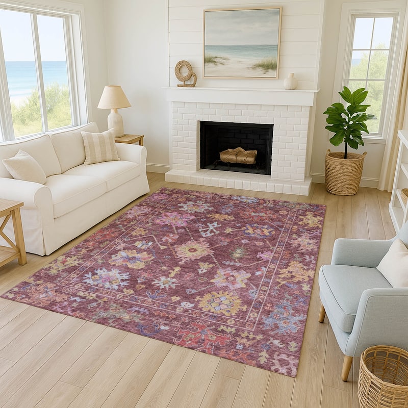Machine Washable Indoor/ Outdoor Boho Traditional Chantille Rug