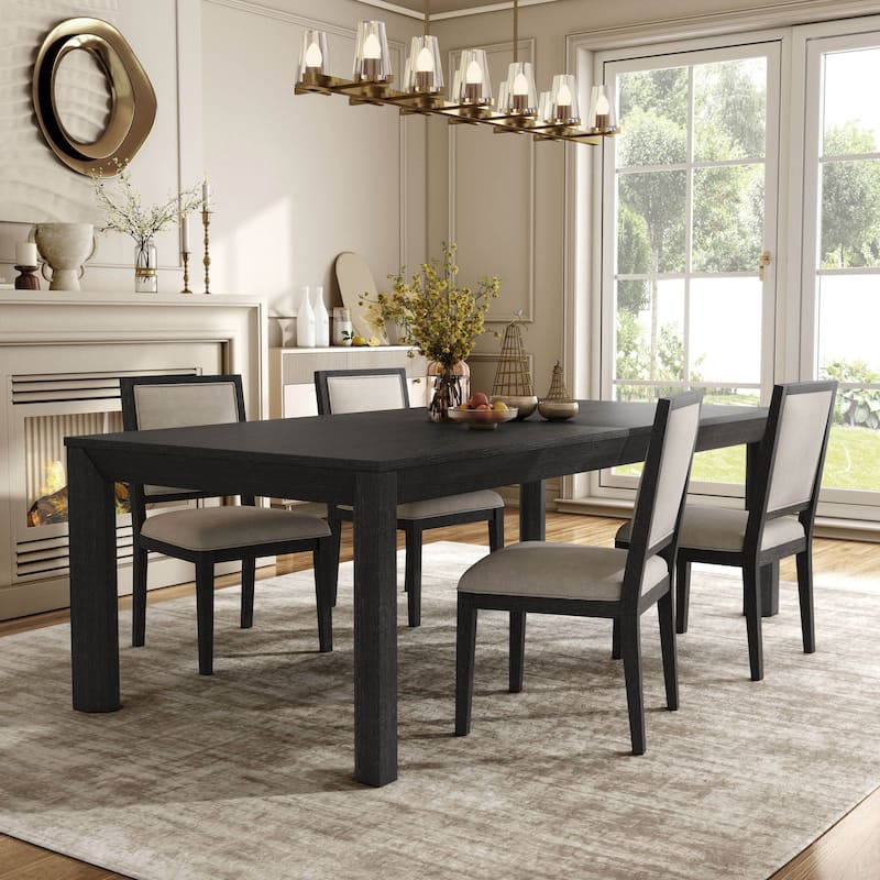 Furniture of America Durem Modern 5-Piece Solid Wood Extendable Dining Table Set - Weathered Black