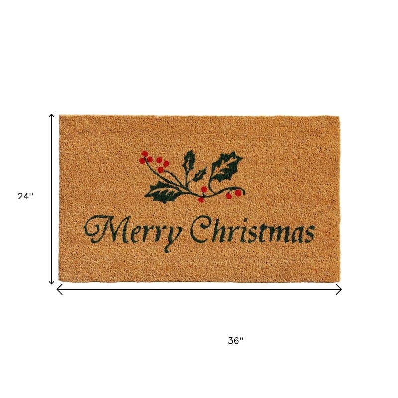 HomeRoots 24" X 36" Brown And Dark Green Christmas Merry Christmas Outdoor Coir Door Mat - 24.00' X '36.00