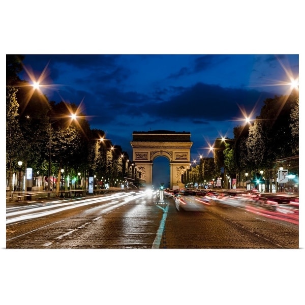 "Champs Elysees and Arc de Triomphe at dusk." Poster Print