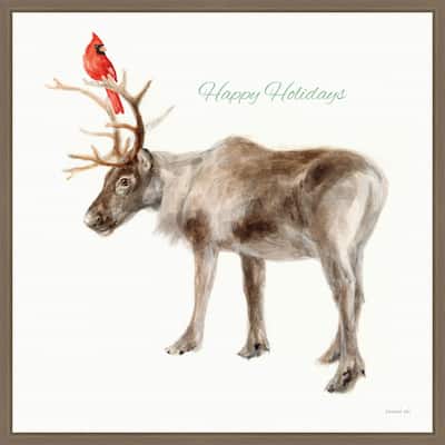Reindeer Friends v2 by Danhui Nai (22 x 22 in.), Framed Canvas Wall Art Print - Sylvie Dark Gold