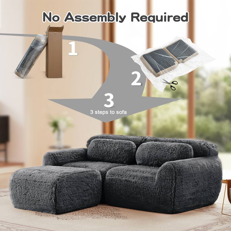 80" Boneless Couch L-Shaped Sofa for Living Room, Cloud Couch with Ottoman, Sectional Deep Seat Couches with Throw Pillows