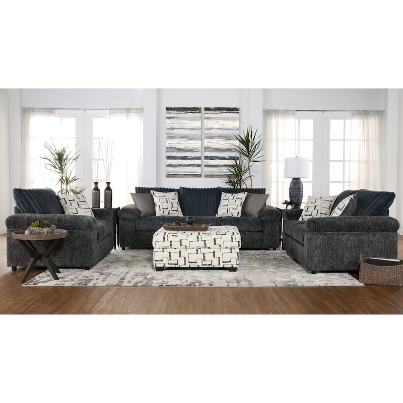 Roundhill Furniture Nason Wide Wale Corduroy Living Room 4-Piece Sofa Set - Charcoal