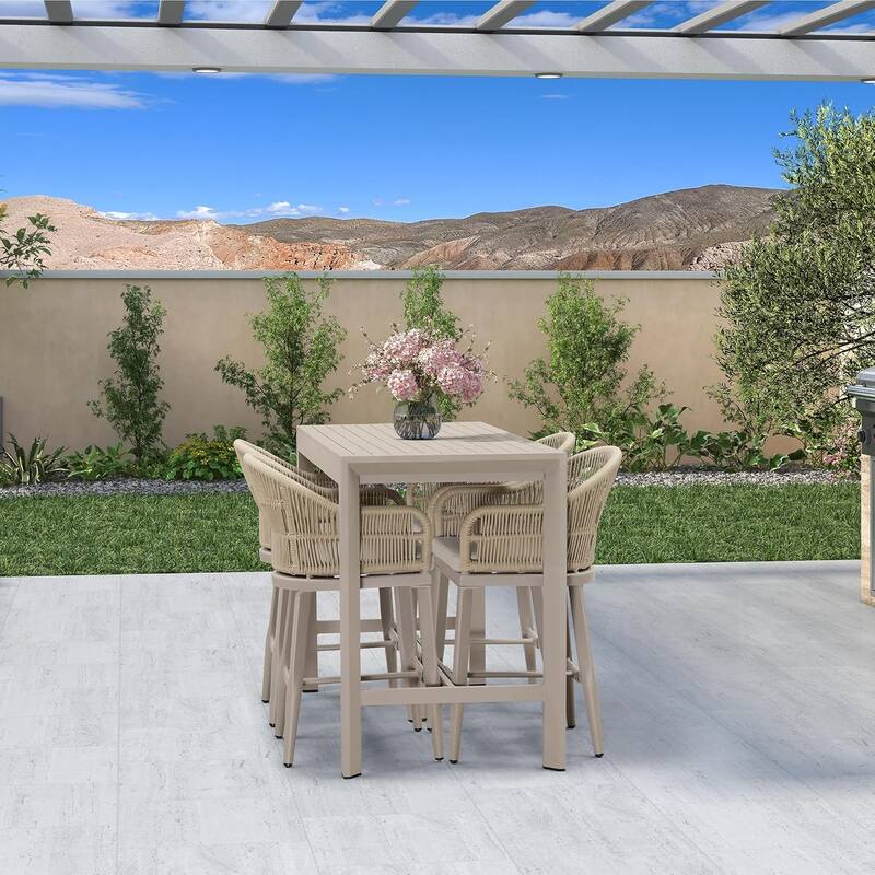 PURPLE LEAF Outdoor Counter Bar Stools Set of 4 Patio Aluminum Barstools with Back and Cushions Metal Modern Wicker Chairs