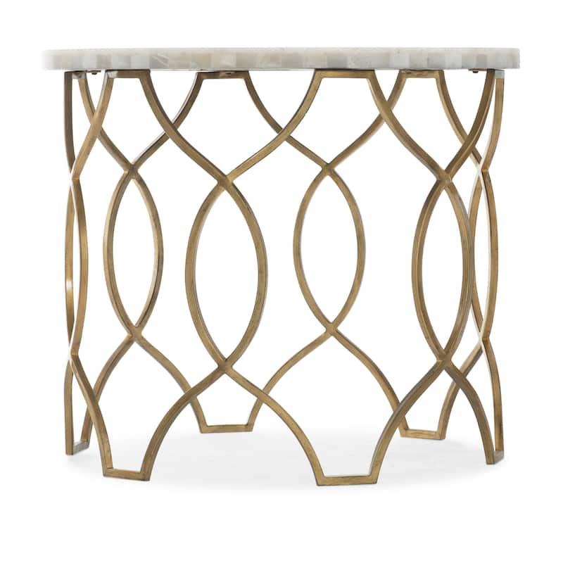 Hooker Furniture 5952-80116-02 Melange 30" Diameter Onyx and Steel End - Gold Leaf / White Onyx