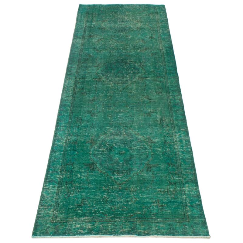 ECARPETGALLERY Hand-knotted Color Transition Green Wool Rug - 3'3 x 10'3