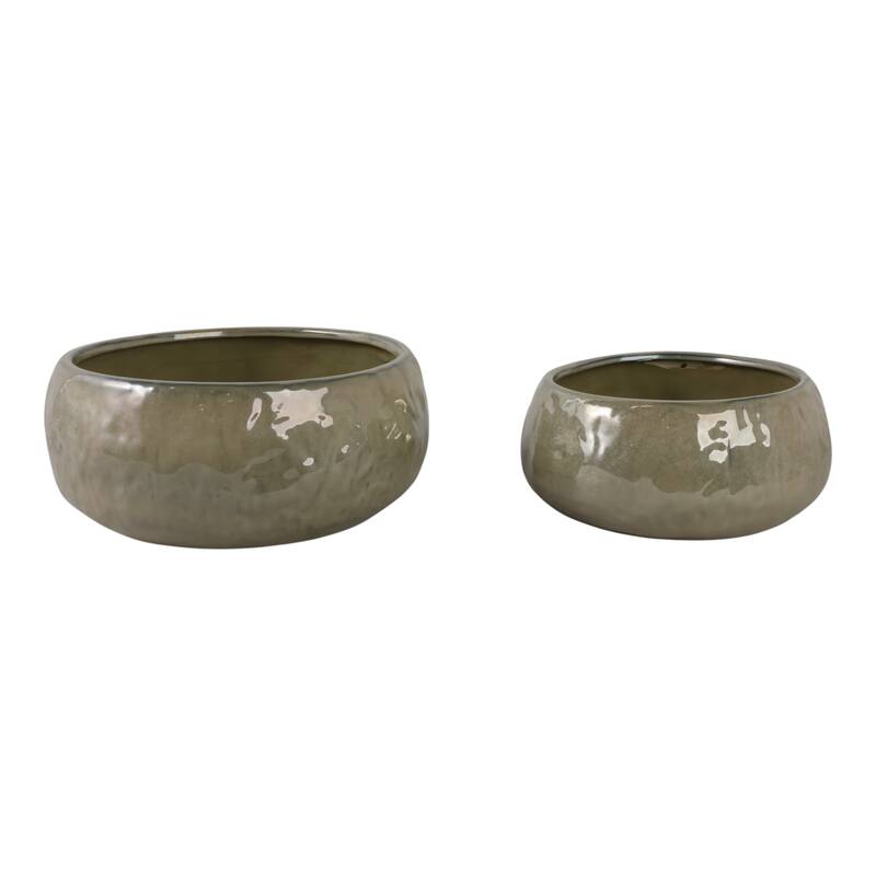 Stoneware Planters Modern Rounded Design and Texture Detail (Set of 2) - 12" x 12" x 5"
