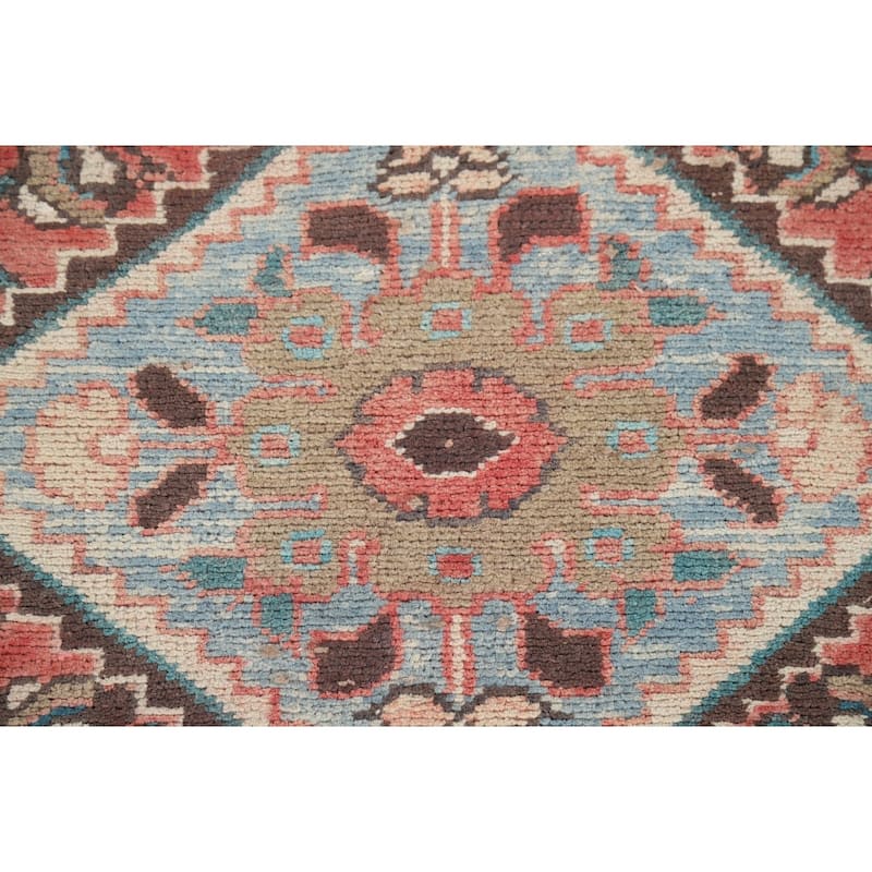 Geometric Hamedan Persian Vintage Runner Rug Hand-Knotted Wool Carpet - 3'7" x 10'3"