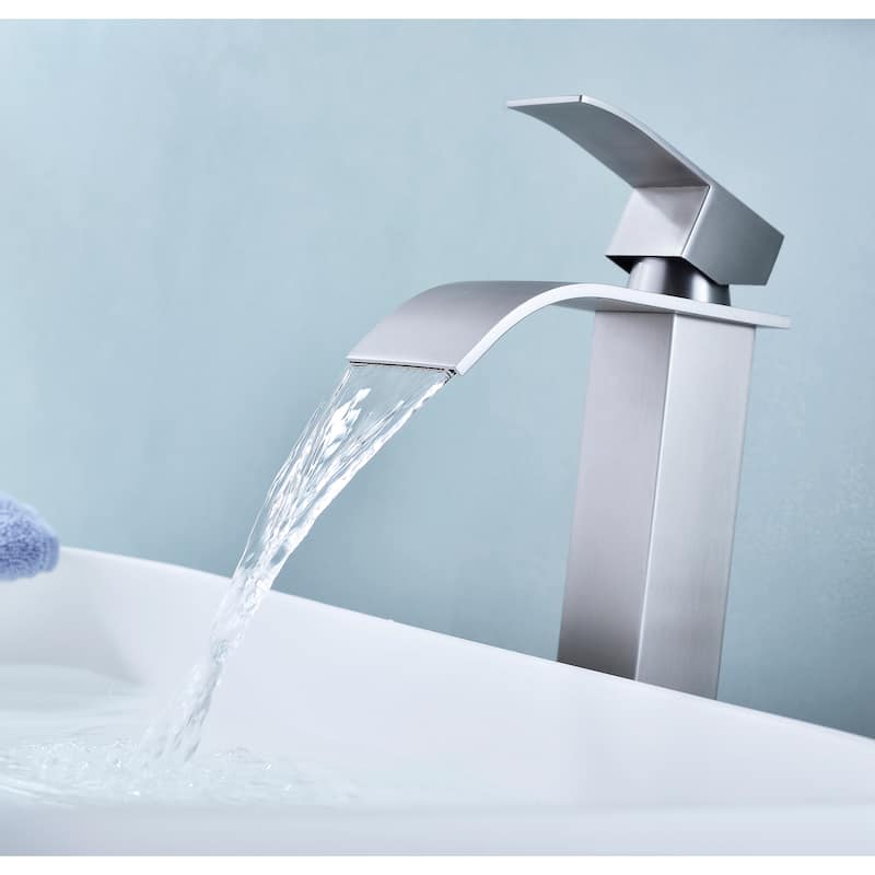 Modern Single Handle Sink Vanity Bathroom Faucet with Waterfall Spout, Anti Corrosion, Anti Rust, Easy Clean