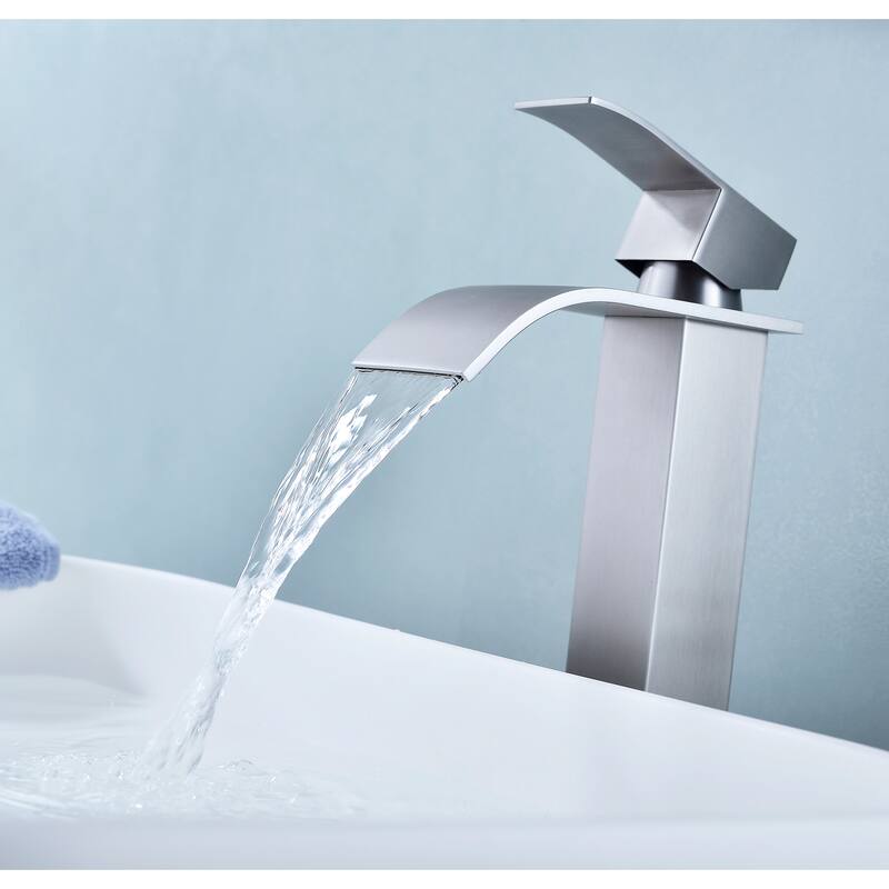 Waterfall Spout Bathroom Sink Single Handle Faucet with Pop-Up Drain (No Overflow)