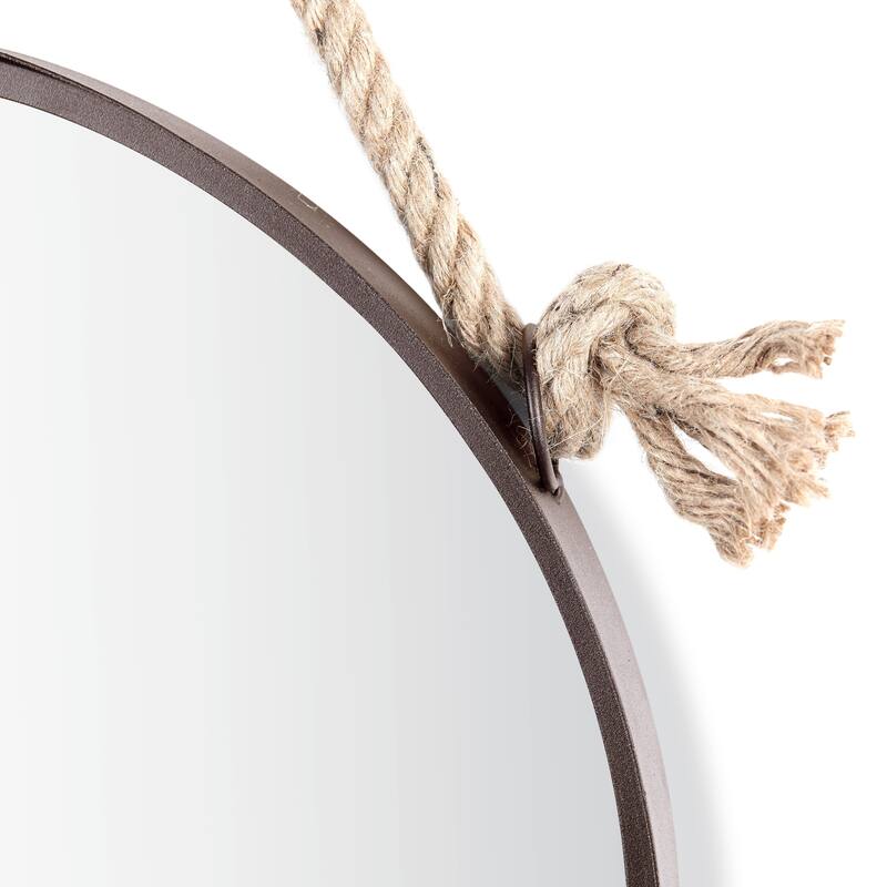Rustic Style Iron Framed Round Wall Mirror with Rope - 30" - Brown