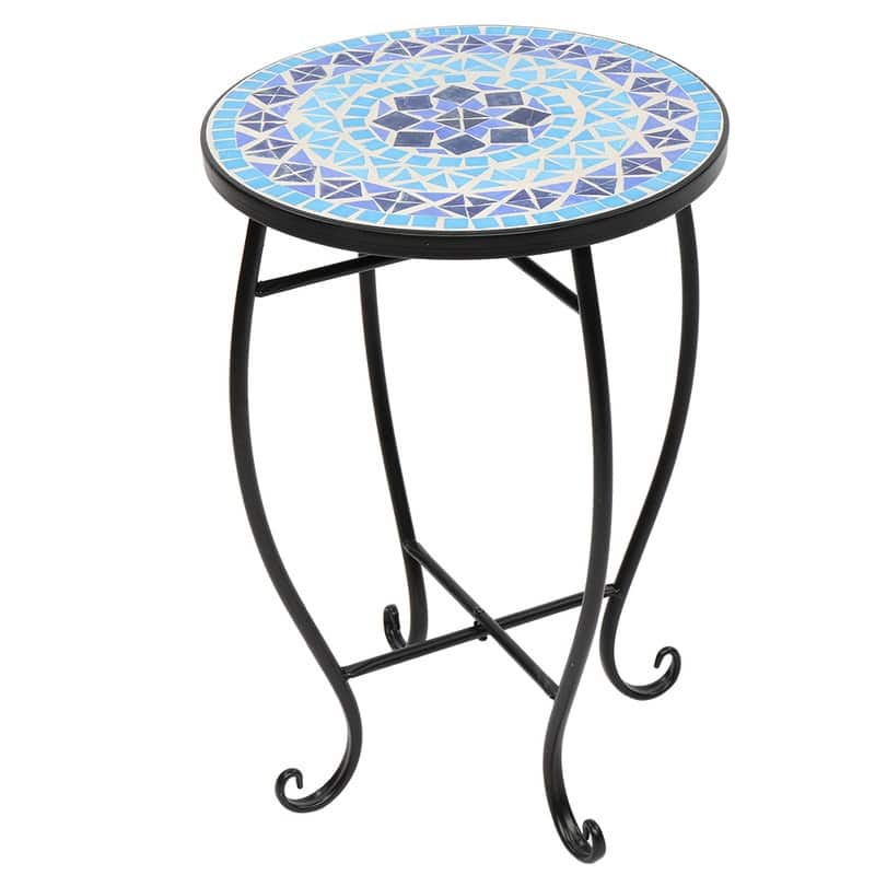 Cement Round Mosaic Bistro Table Coffee Table - Blue