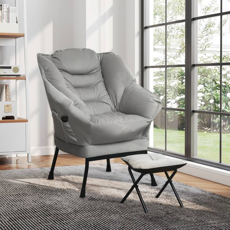 Velvet Lazy Chair with Ottoman, PP Cotton Padding and Storage