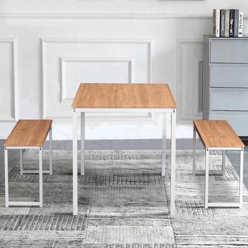 3 Piece Kitchen Table Set with Two Benches Dining Room Table Set 4