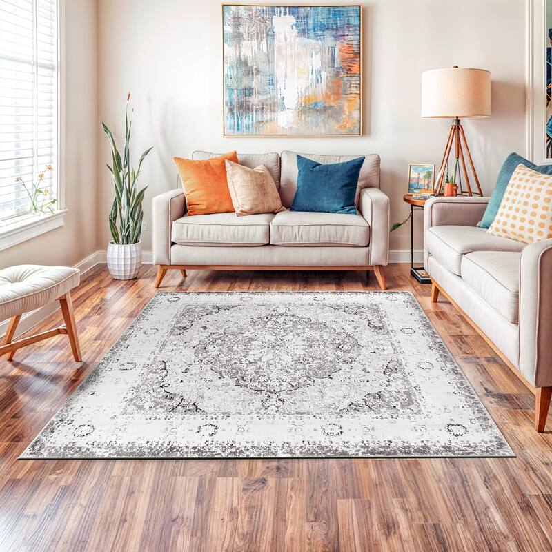 World Rug Gallery Vintage Oriental Distressed Medallion Rug - 6'6x"6'6" Sq - Gray - Square