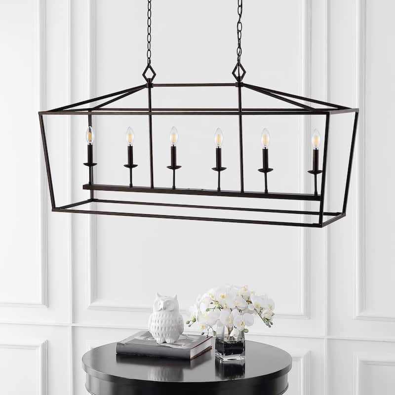 SAFAVIEH Lighting Anta 6-light Pendant - 49"x15"x29.25-101.25" - Oil Rubbed Bronze (Black) - 49Wx15Dx101H