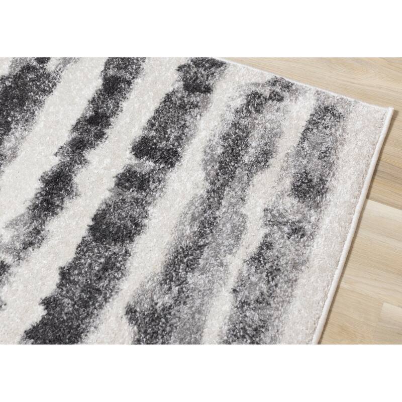 Flynn Collection - Grey Distressed Stripes Rug