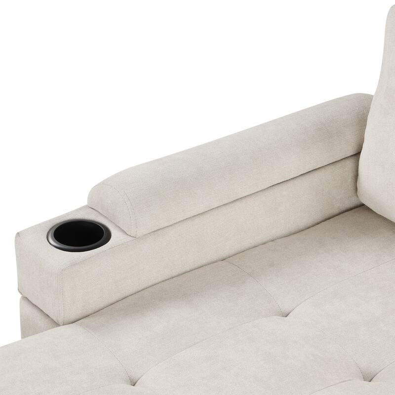 83.5" Chenille L-Shaped Sectional Sofa with Convertible Sofa Bed, Storage Chaise, Cup Holders & USB Ports
