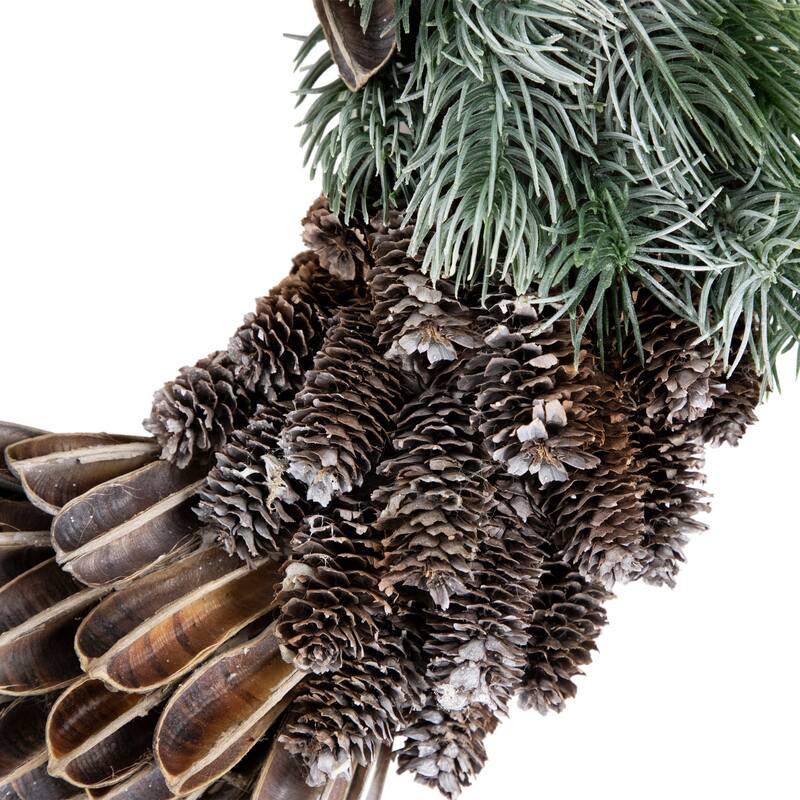 Brown Green Pine Needle Pine Cone Artificial Christmas Wreath 13.5"