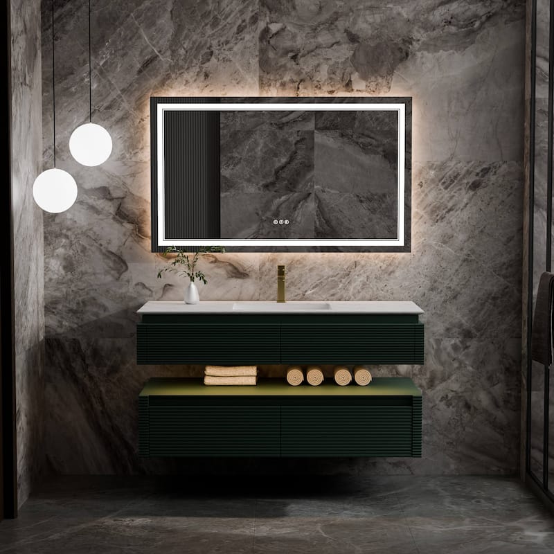 Modland 48" Modern Wall-Mounted Single Sink Bathroom Vanity with Engineered Stone Countertop,Soft-Close Drawers