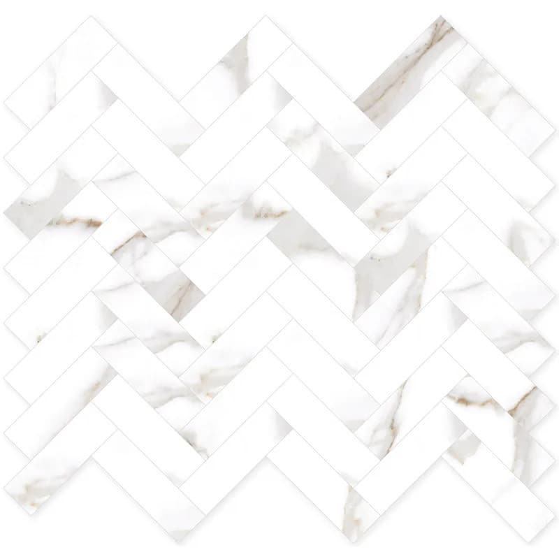 Veneto 11.1 in. x 12.36 in. Polished White with Gray-Gold Porcelain Herringbone Wall and Floor Tile (4.76 sq ft/case) - 5 Sheets