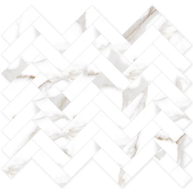 Veneto 11.1 in. x 12.36 in. Polished White with Gray-Gold Porcelain Herringbone Wall and Floor Tile (4.76 sq ft/case) - 5 Sheets