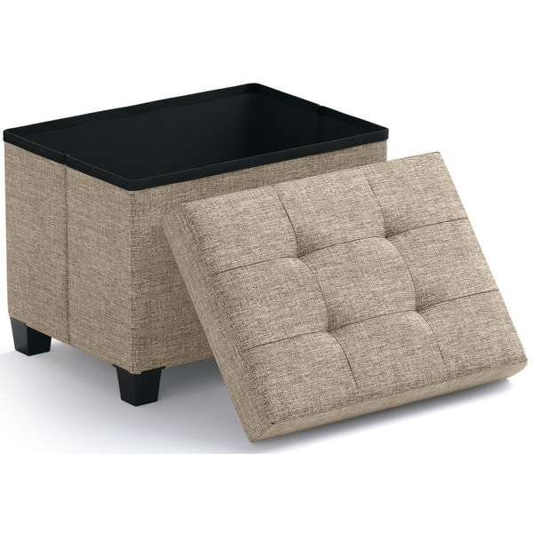 slide 2 of 7, Ornavo Home Collapsible Rectangle Small Storage Ottoman with Legs - 12" x 16" x 12" Tan/Taupe